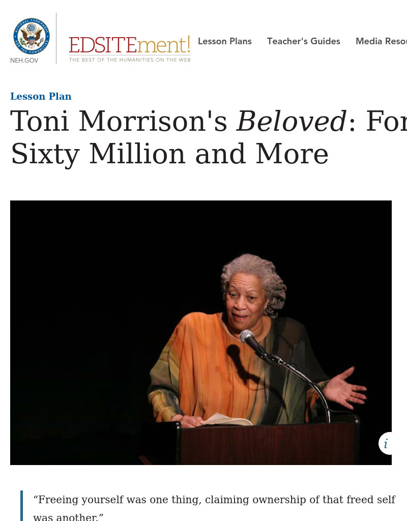 Toni Morrison's Beloved: For Sixty Million and More Lesson Plan