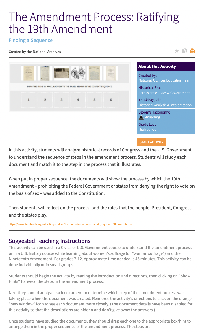 The Amendment Process: Ratifying the 19th Amendment Interactive