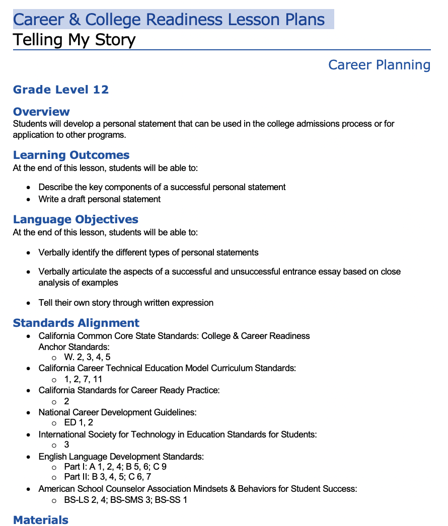 Telling My Story Lesson Plan