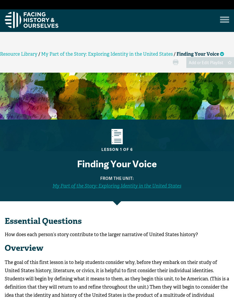 Finding Your Voice Lesson Plan