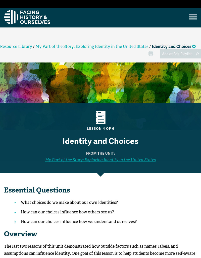 Identity and Choices Lesson Plan