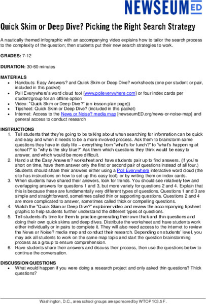 Quick Skim or Deep Dive? Picking the Right Search Strategy Lesson Plan