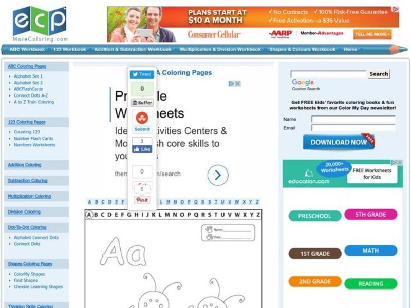 Letter A Coloring Page Worksheet