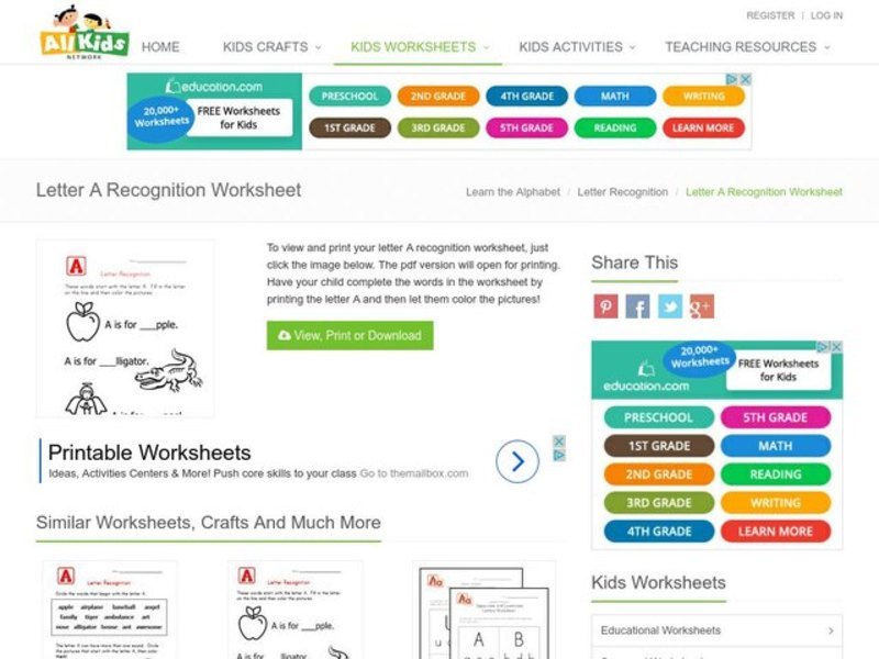Letter A Recognition Worksheet