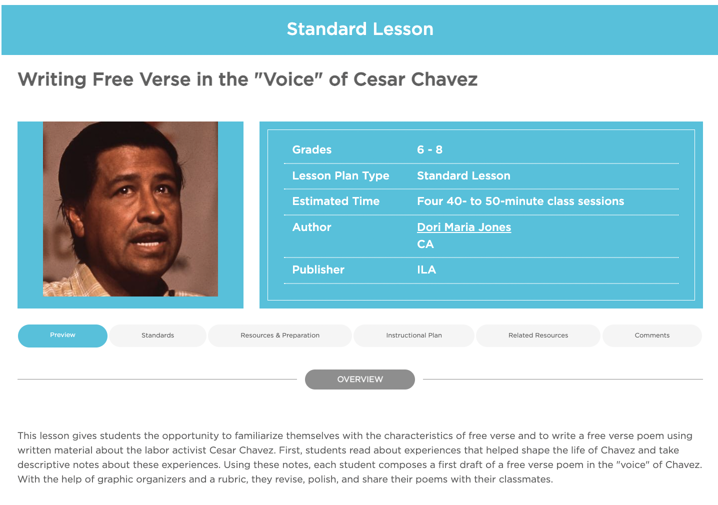 Writing Free Verse in the "Voice" of Cesar Chavez Lesson Plan