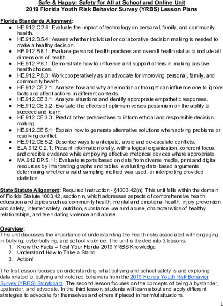 Safe and Happy: Safety for All at School and Online Unit Unit Plan