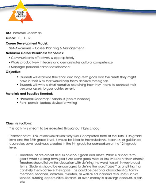 Personal Roadmap Lesson Plan