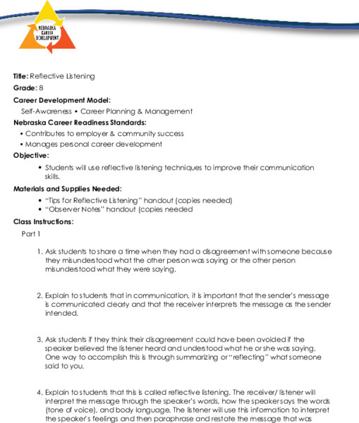 Reflective Listening Lesson Plan