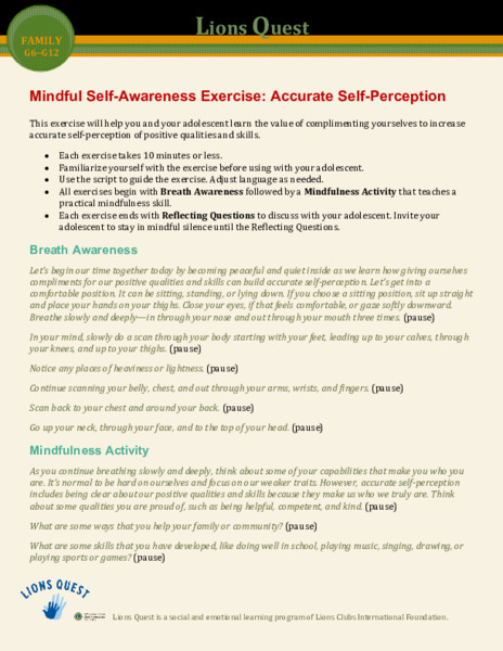 Mindful Self-Awareness Exercise: Accurate Self-Perception Activity