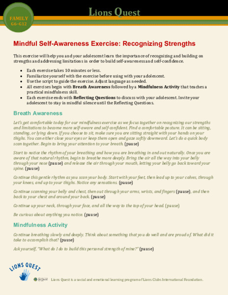 Mindful Self-Awareness Exercise: Recognizing Strengths Activity