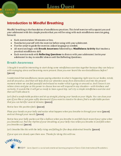 Introduction to Mindful Breathing Activity