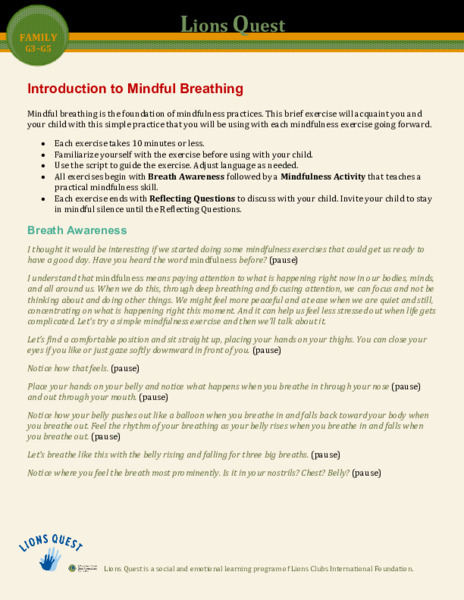 Introduction to Mindful Breathing Activity
