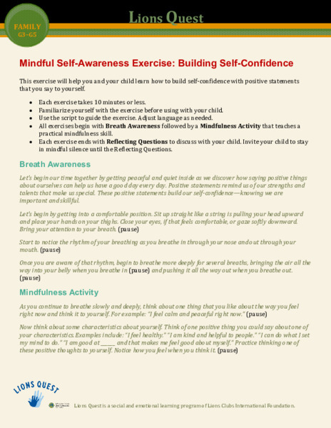 Mindful Self-Awareness Exercise: Building Self-Confidence Activity