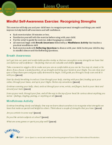 Mindful Self-Awareness Exercise: Recognizing Strengths Activity