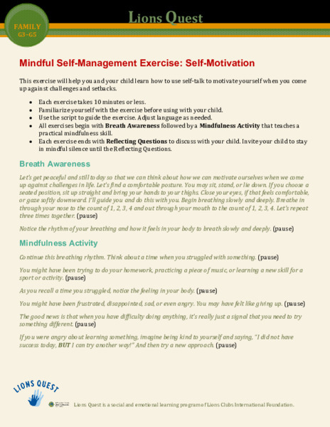 Mindful Self-Management Exercise: Self-Motivation Activity