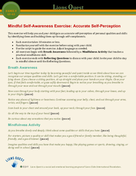 Mindful Self-Awareness Exercise: Accurate Self-Perception Activity