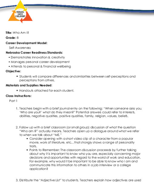 Who Am I? Lesson Plan