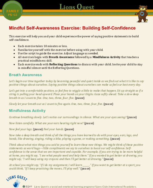 Mindful Self-Awareness Exercise: Building Self-Confidence Activity