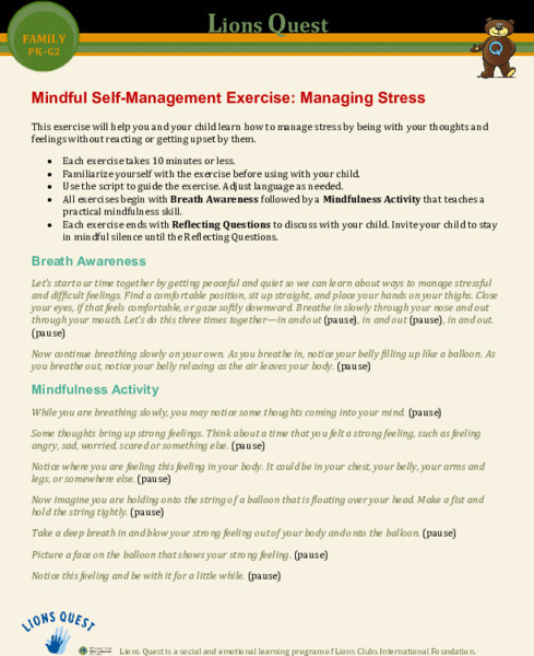 Mindful Self-Management Exercise: Managing Stress Activity