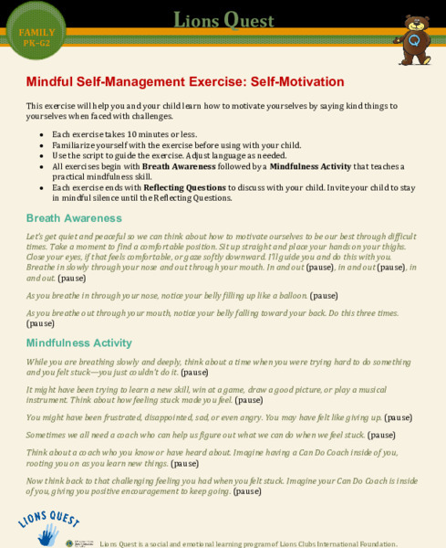 Mindful Self-Management Exercise: Self-Motivation Activity