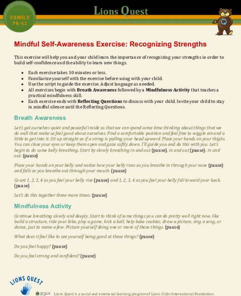 Mindful Self-Awareness Exercise: Recognizing Strengths Activity