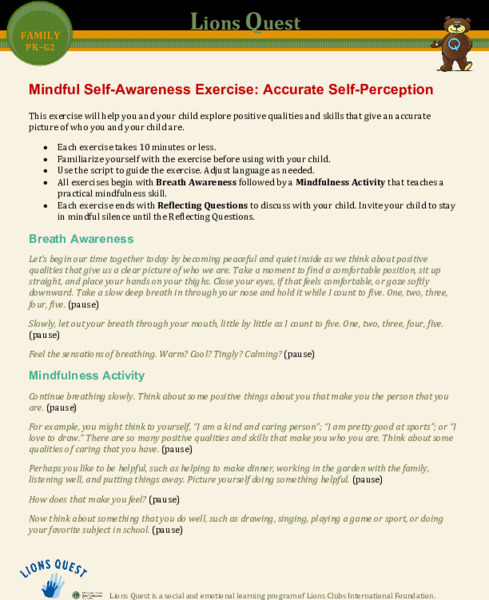 Mindful Self-Awareness Exercise: Accurate Self-Perception Activity