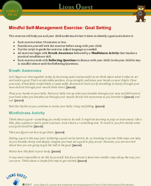Mindful Self-Management Exercise: Goal Setting Activity