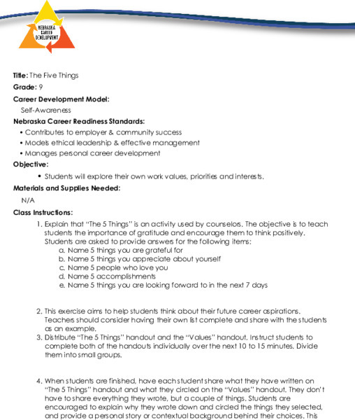 The Five Things Lesson Plan