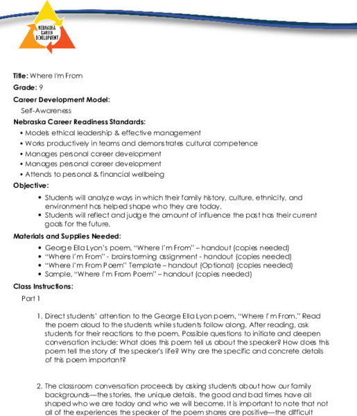 Where I'm From Lesson Plan