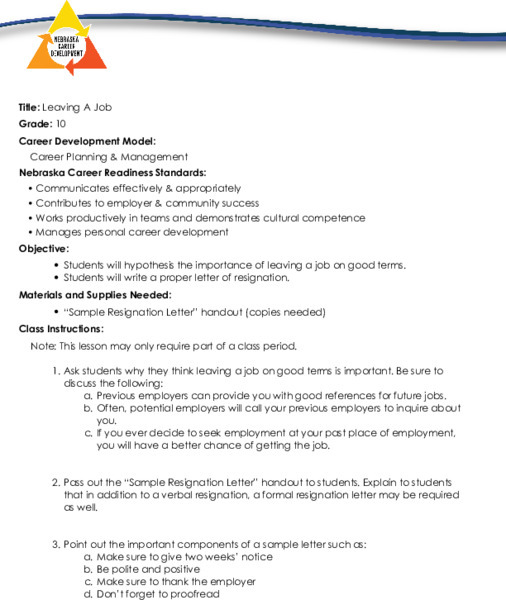 Leaving A Job Lesson Plan