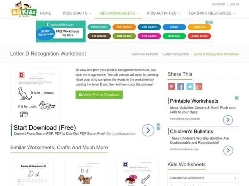 Letter D Recognition Worksheet