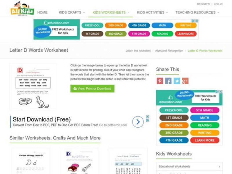 Letter D Recognition Worksheet