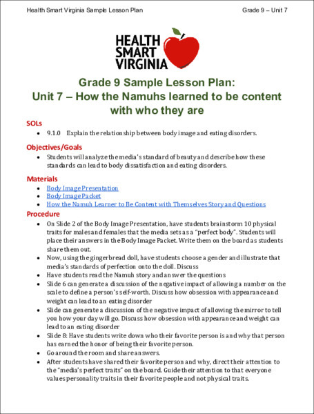 How the Namuhs Learned to Be Content with Who They Are Lesson Plan