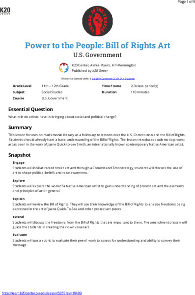 Power To The People: Bill Of Rights Art Lesson Plan