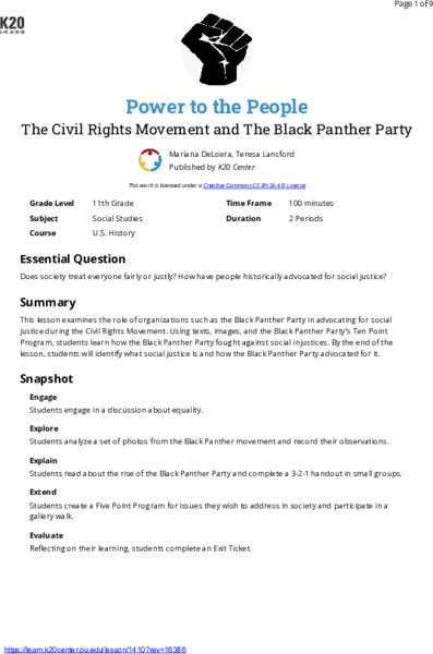 Power to the People Lesson Plan