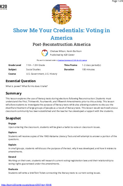 Show Me Your Credentials: Voting In America Lesson Plan