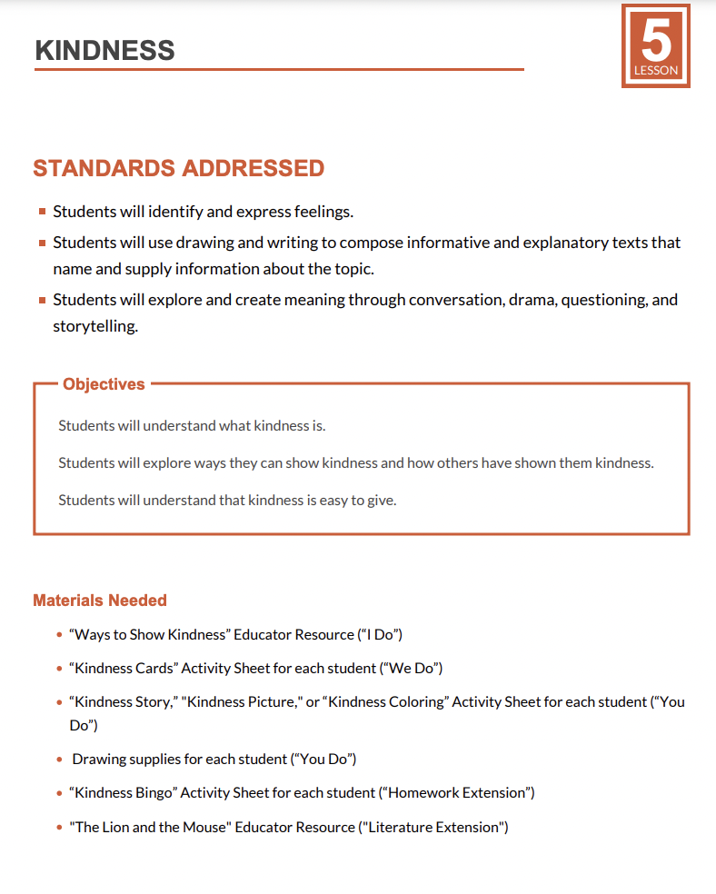 Kindness Lesson Plan