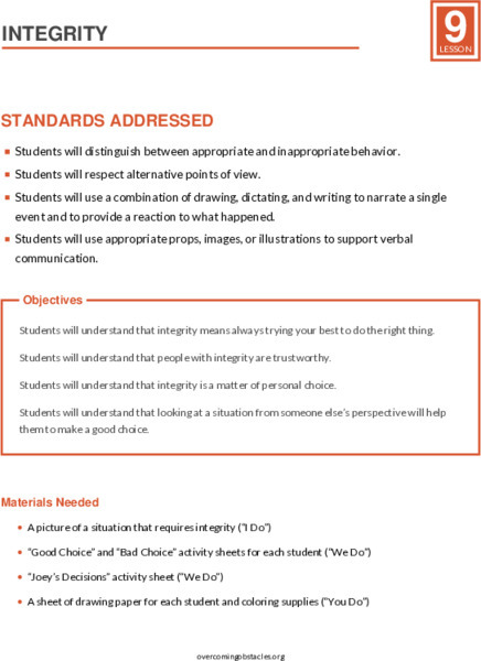 Integrity Lesson Plan