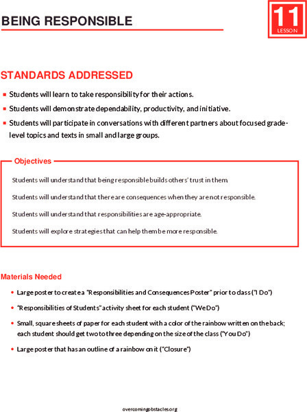 Being Responsible Lesson Plan