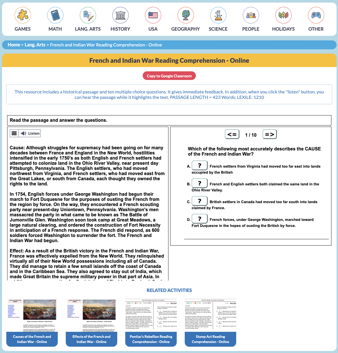 French and Indian War Interactive