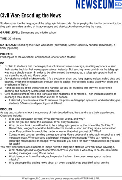 Civil War: Encoding the News Lesson Plan
