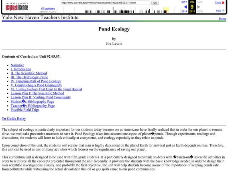 Pond Ecology Lesson Plan