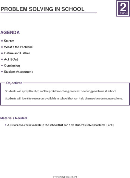 Problem Solving in School Lesson Plan