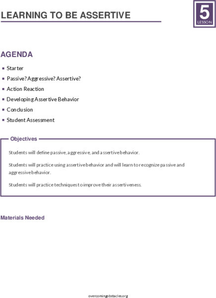 Learning to Be Assertive Lesson Plan