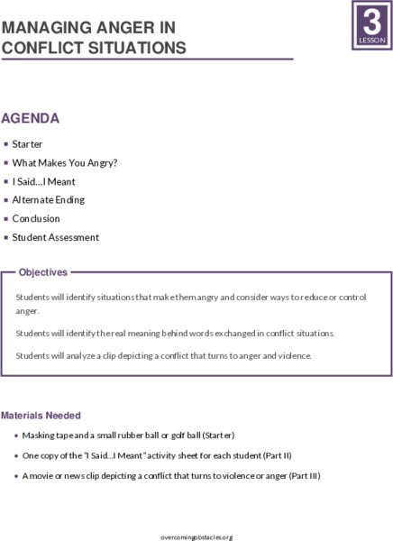 Managing Anger in Conflict Situations Lesson Plan