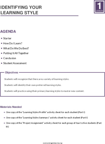 Identifying Your Learning Style Lesson Plan