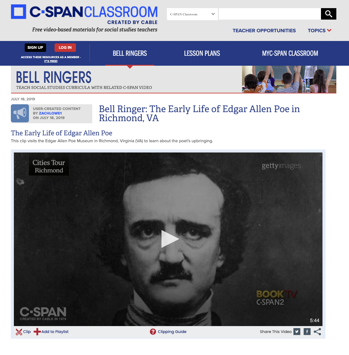 Bell Ringer: The Early Life of Edgar Allen Poe in Richmond, VA Instructional Video