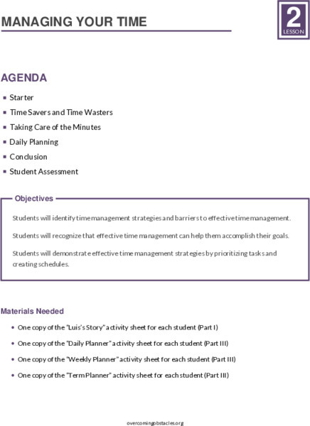 Managing Your Time Lesson Plan