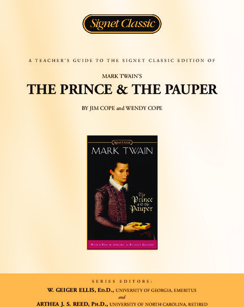 A Teacher's Guide to the Signet Classic Edition of Mark Twain's The Prince and The Pauper Study Guide