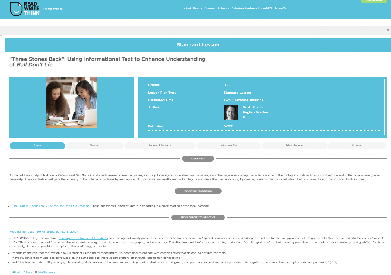 "Three Stones Back": Using Informational Text to Enhance Understanding of Ball Don't Lie Lesson Plan